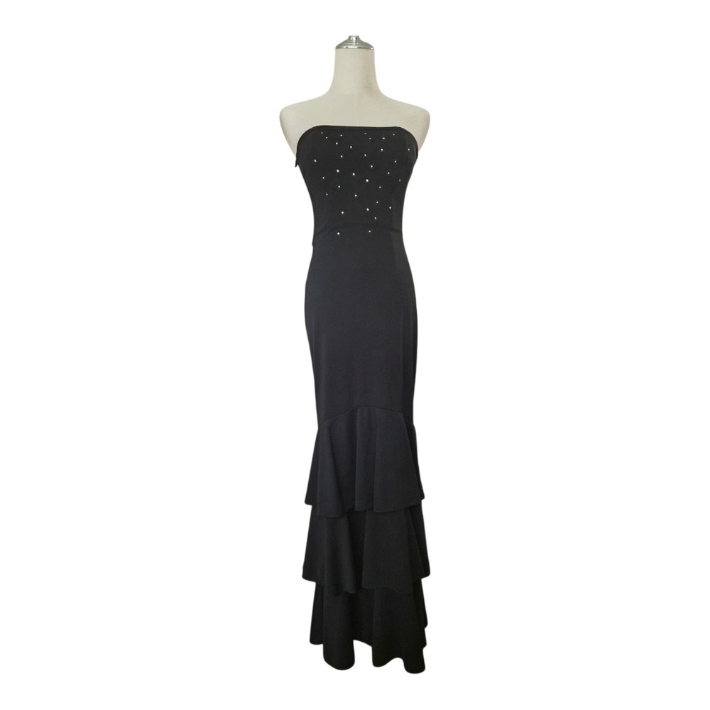 Vintage Jessica McClintock Gunne Sax‎ Black Strapless Mermaid Gown Rhinestone 3